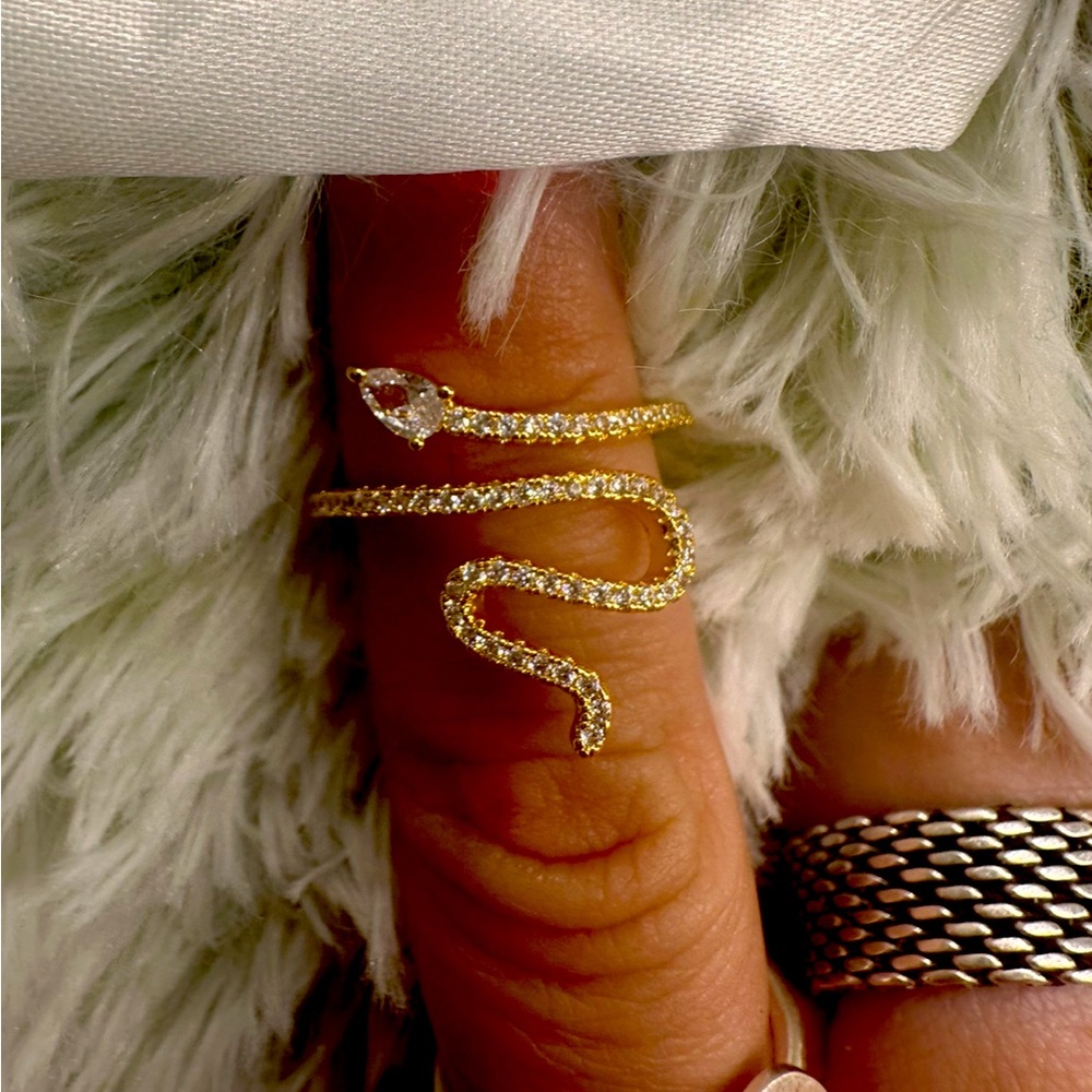 FINAL Adornia Celeb Adored 14K Swarovski Crystal Accented Snake Ring— Brand New